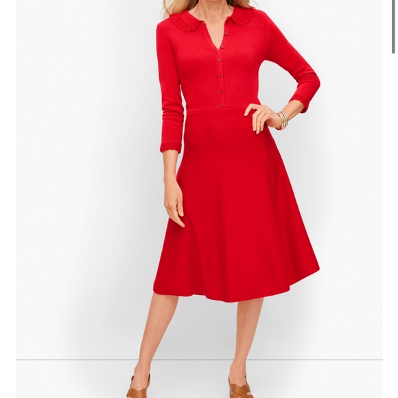 Talbots Dresses & Skirts - Talbots Red Ruffle Collar 3/4 Sleeve Sweater Dress Large New